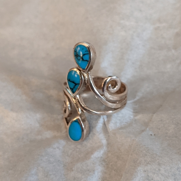 Fine Turquoise Enamel .925 Silver Ring, Size 5.5 - Picture 6 of 9